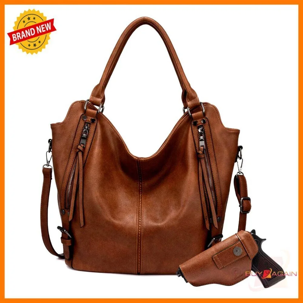 Large Faux Leather Hobo Tote with Detachable Holster Crossbody Shoulder Bag